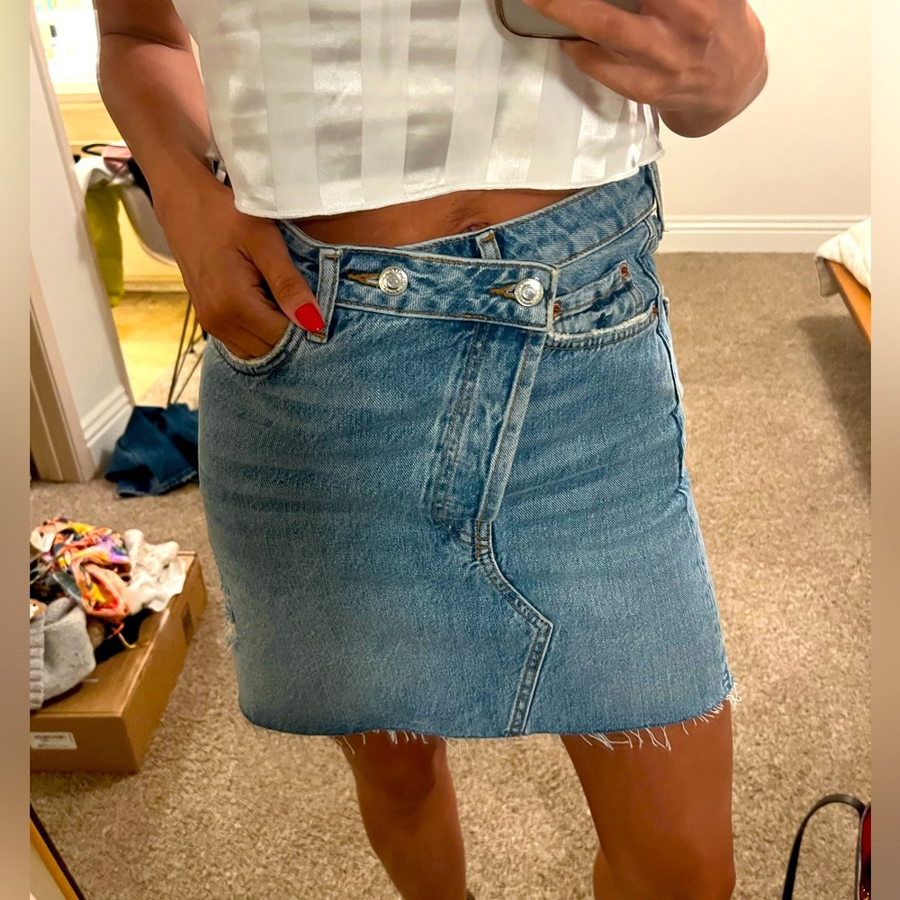 Asymmetrical mini denim skirt